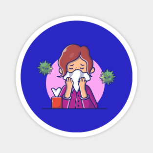 Girl with Fever And Flu Cartoon Magnet